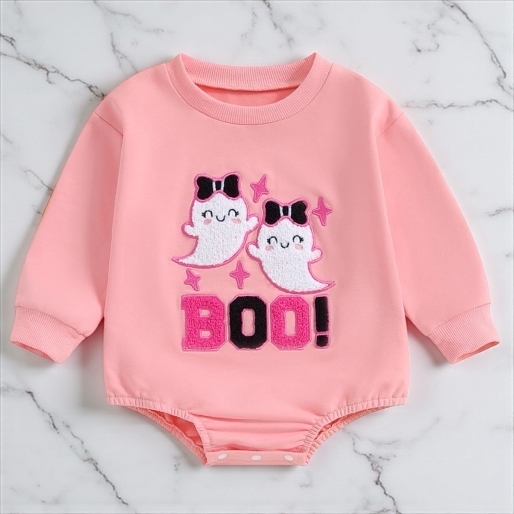Baby Girl Pink Halloween Romper Ghost BOO Long Sleeve 3-6M NWOT